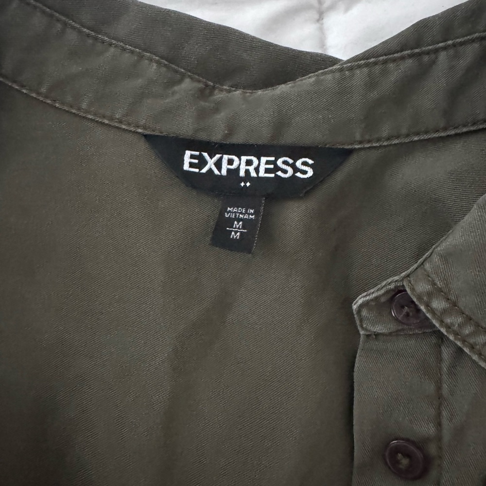 Express Olive Green Casual Button-Down Shirt - Picture 3 of 4